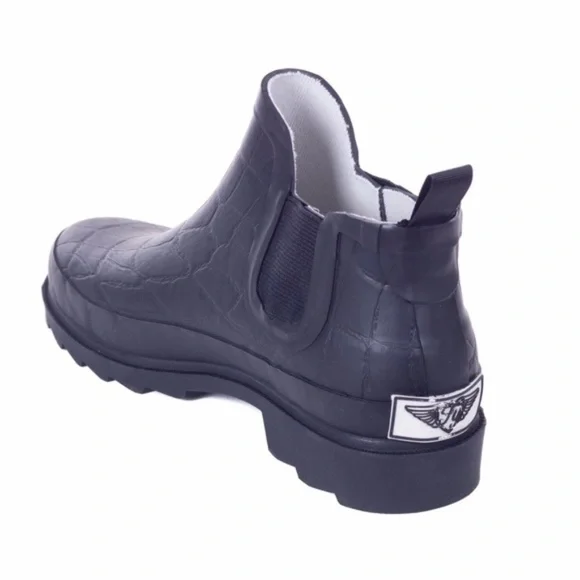 Women Rubber Rain Boots, Black Ankle 5" Garden Booties Rainboots - Picture 2 of 4